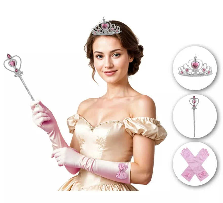 Translation missing: es.Kit de Princesa rosa adulto: Guantes, Corona y cetro