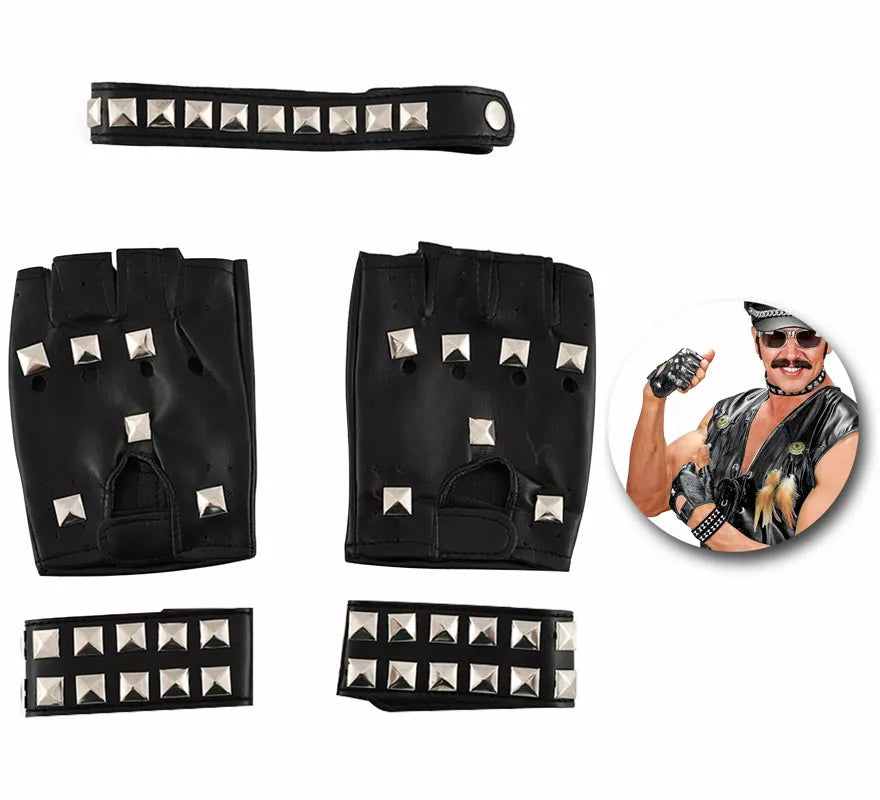 Translation missing: es.Kit de Punky: Guantes, Muñequeras y Gargantilla con Tachuelas