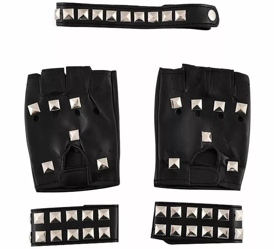 Translation missing: es.Kit de Punky: Guantes, Muñequeras y Gargantilla con Tachuelas