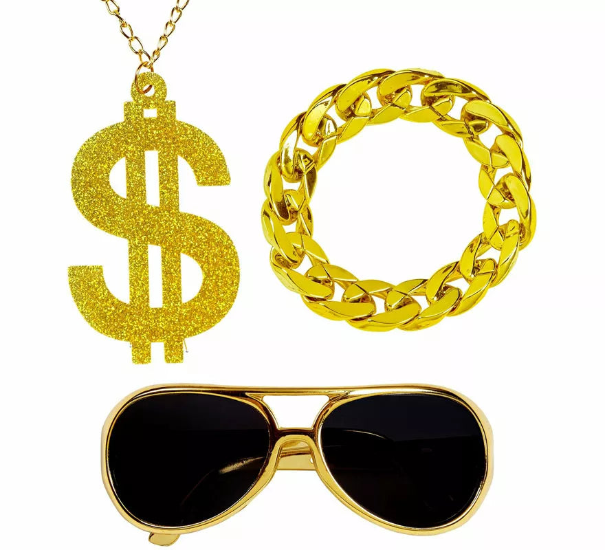Translation missing: es.Kit de Rapero o Jeque Árabe: Gafas, Collar de Dólar y Pulsera