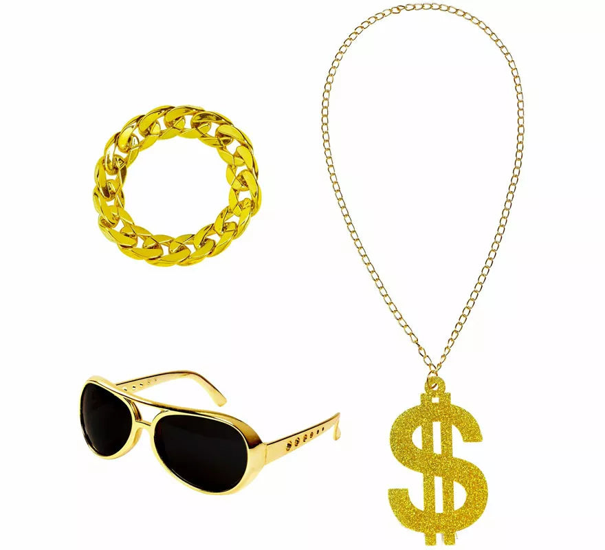 Translation missing: es.Kit de Rapero o Jeque Árabe: Gafas, Collar de Dólar y Pulsera