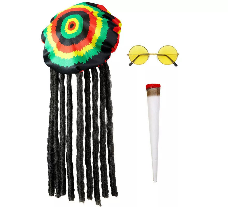 Translation missing: es.Kit de Rastafari: Gorro con rastas, Gafas y Cigarro