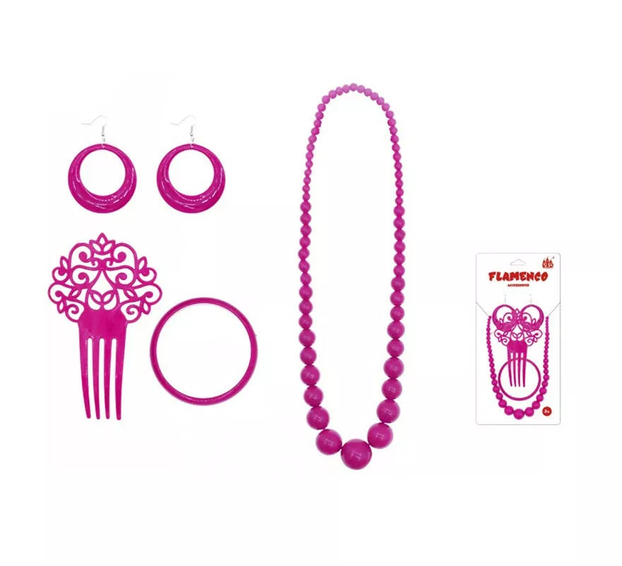 Translation missing: es.Kit de Sevillana fucsia: Peineta, Collar, Pendientes y Pulsera