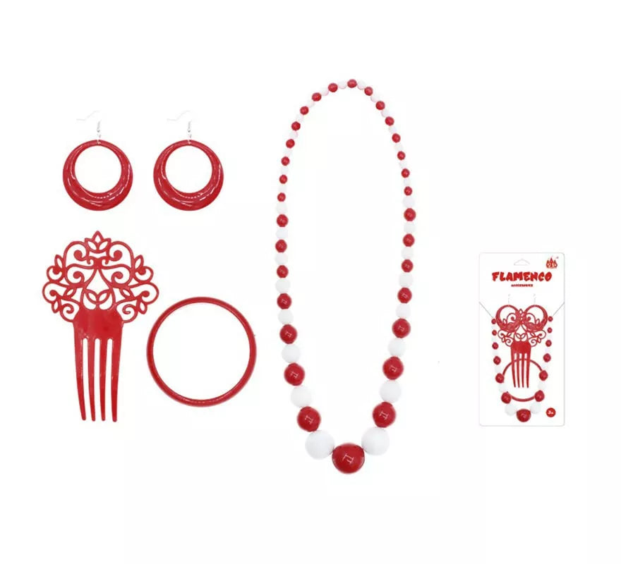 Translation missing: es.Kit de Sevillana rojo y blanco: Peineta, Collar, Pendientes y Pulsera