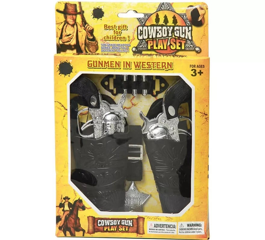 Translation missing: es.Kit de Sheriff: 2 Pistolas plateadas, Cartucheras, Balas y Estrella