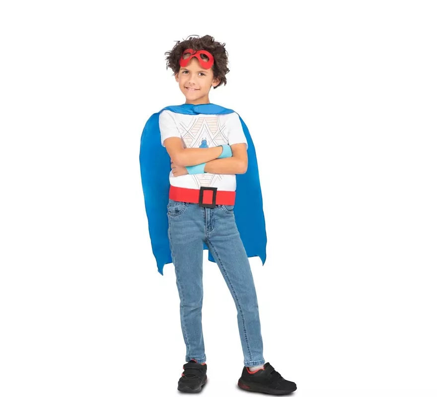 Translation missing: es.Kit de Superhéroe azul infantil: antifaz, capa y cinturón