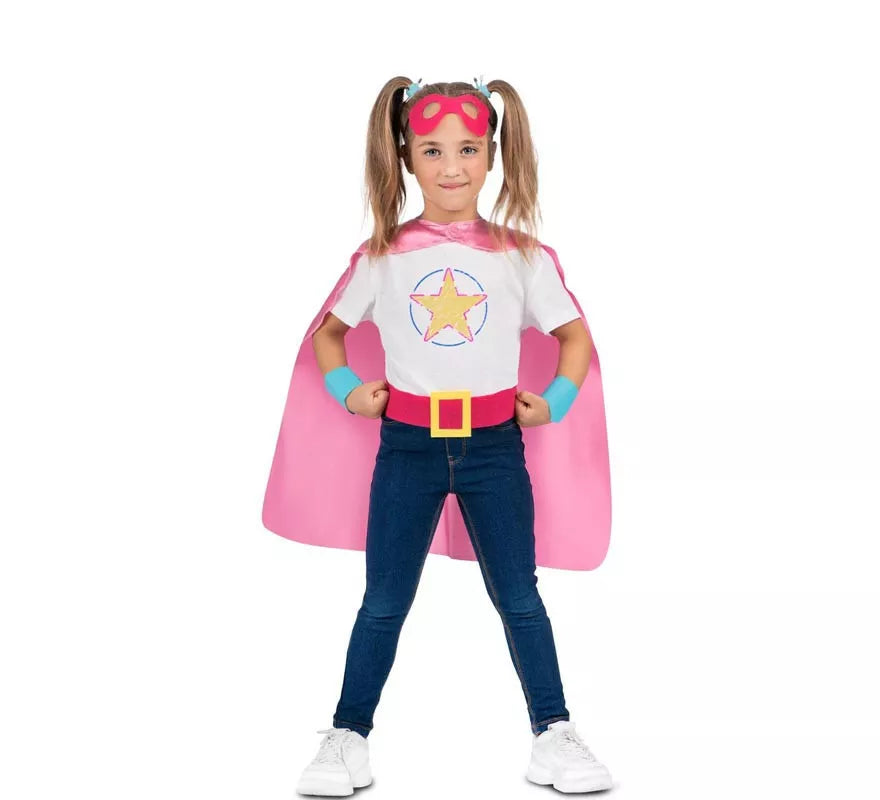 Translation missing: es.Kit de Superheroína rosa infantil: antifaz, capa y cinturón