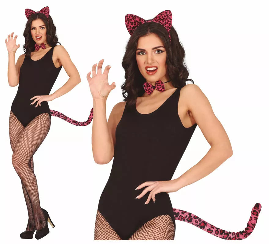 Translation missing: es.Kit de Tigre fucsia adulto: Diadema, pajarita y cola