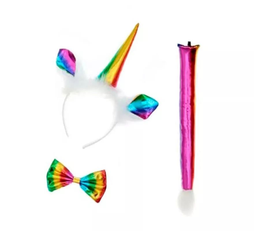 Translation missing: es.Kit de Unicornio multicolor: Diadema, Corbatín y Cola