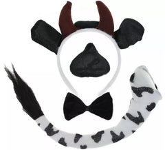 Kit de Vaca negro y blanco: Diadema, Nariz, Pajarita y Cola