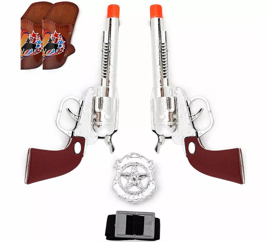 Kit de Vaquero: Placa y 2 Revolver con Funda de 9x18 cm de plástico