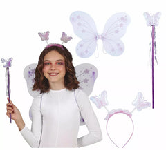 Kit Hada Mariposa Lila: Diadema, Varita y Alas de 35x40 cm