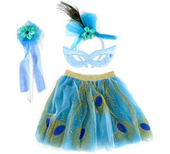 Kit Hada Pavo Real Infantil: Tutú, Antifaz, Tocado y Varita