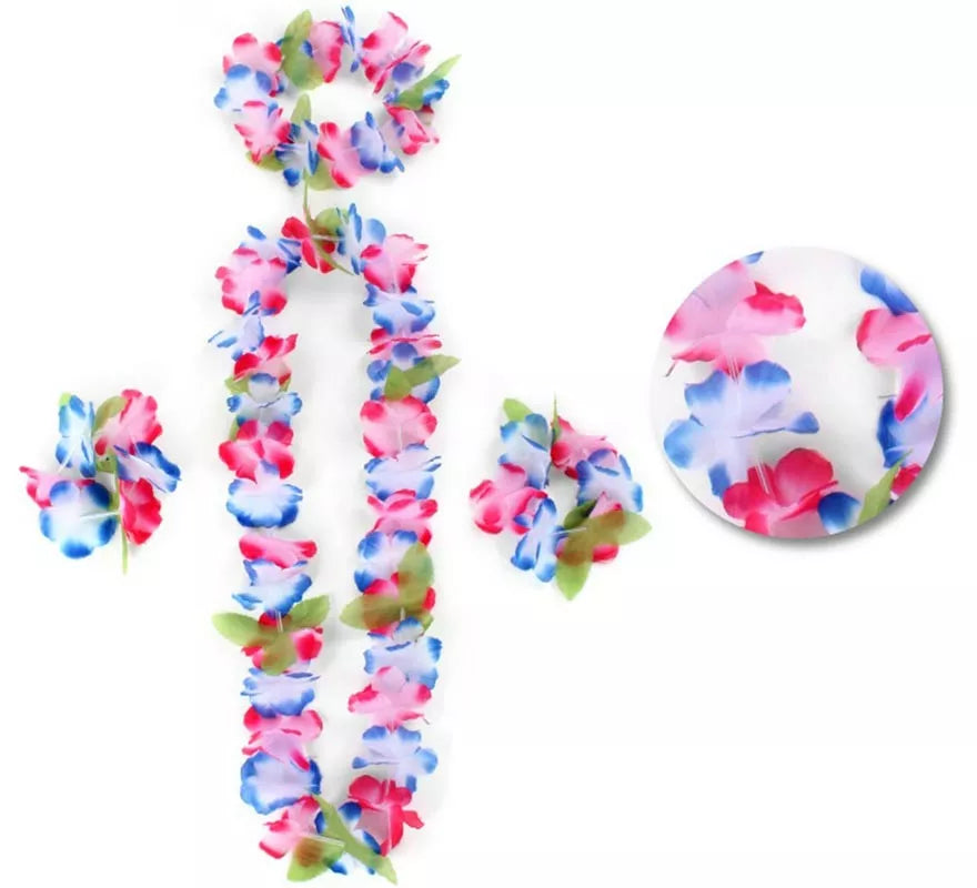 Translation missing: es.Kit Hawái Azul y Rosa: Collar, Pulseras y Tocado