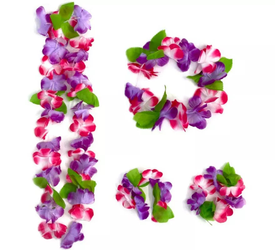 Translation missing: es.Kit Hawái Floral Lila: Collar, Pulseras y Tocado