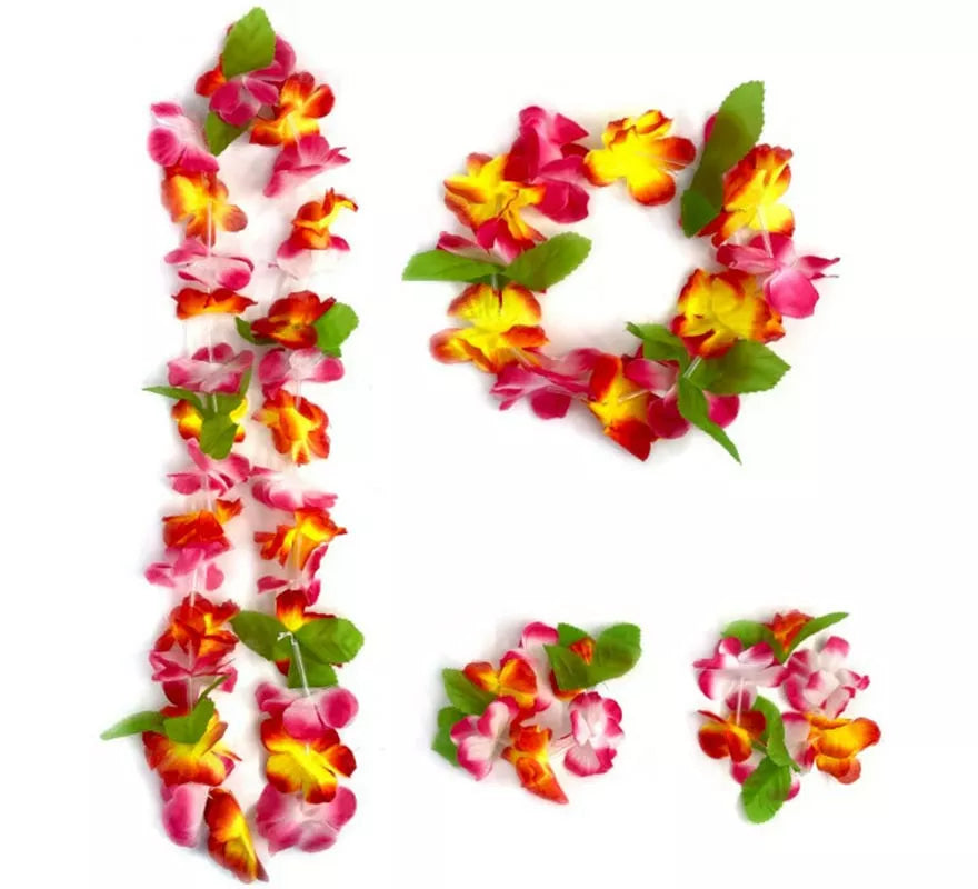 Translation missing: es.Kit Hawái Floral Naranja: Collar, Pulseras y Tocado