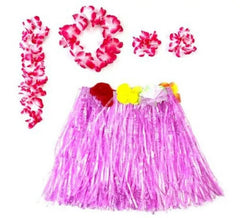 Kit Hawái Fucsia: Falda, Collar, Pulseras y Tocado