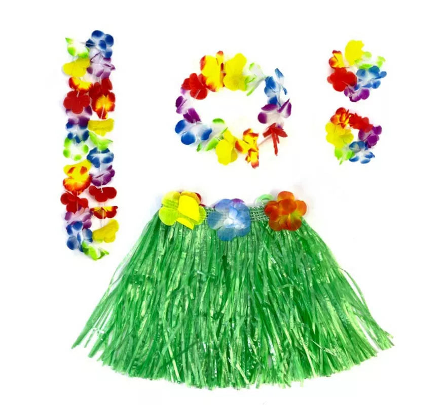 Translation missing: es.Kit Hawái Verde: Falda, Collar, Pulseras y Tocado