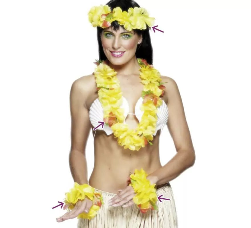 Translation missing: es.Kit Hawaiano Amarillo: Collar, Cinta para la cabeza y Pulseras