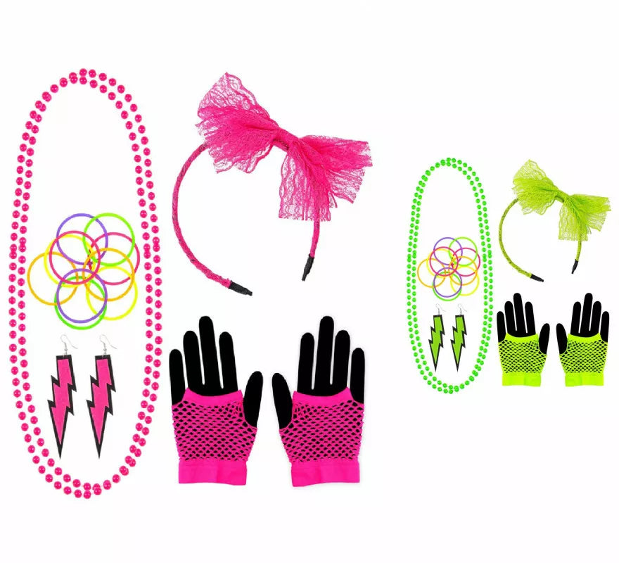 Translation missing: es.Kit Neón en varios colores Años 80: Diadema, Collar, Pulseras, Pendientes y Guantes