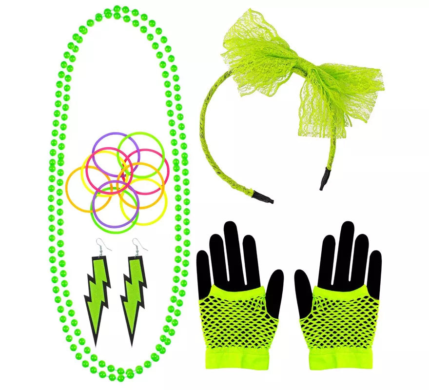 Translation missing: es.Kit Neón en varios colores Años 80: Diadema, Collar, Pulseras, Pendientes y Guantes