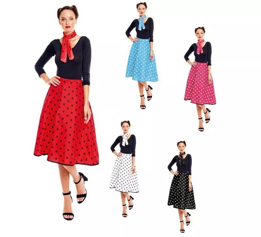 Translation missing: es.Kit o Disfraz Años 50 en varios colores para mujer: Falda y Pañuelo