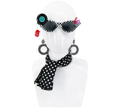 Kit Pin Up Años 50 Negro: Gafas, Pendientes y Pañuelo