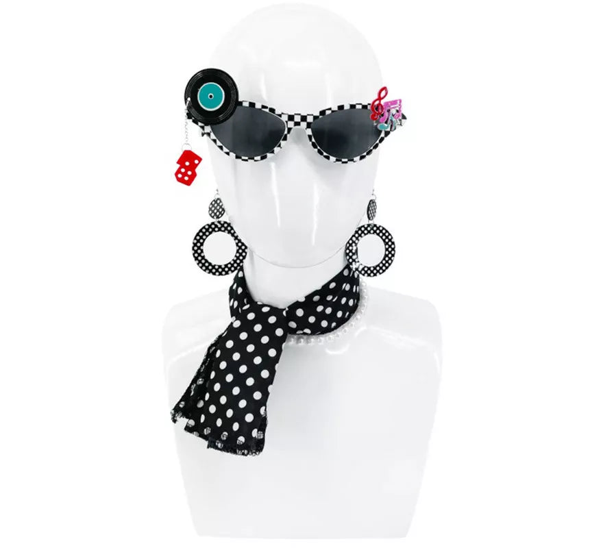 Translation missing: es.Kit Pin Up Años 50 Negro: Gafas, Pendientes y Pañuelo