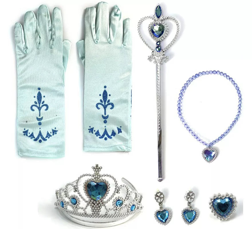 Translation missing: es.Kit Princesa Infantil Azul: Guantes, Cetro, Collar, Corona, Pendientes y Anillo