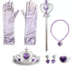 Kit Princesa Infantil Lila: Guantes, Cetro, Collar, Corona, Pendientes y Anillo