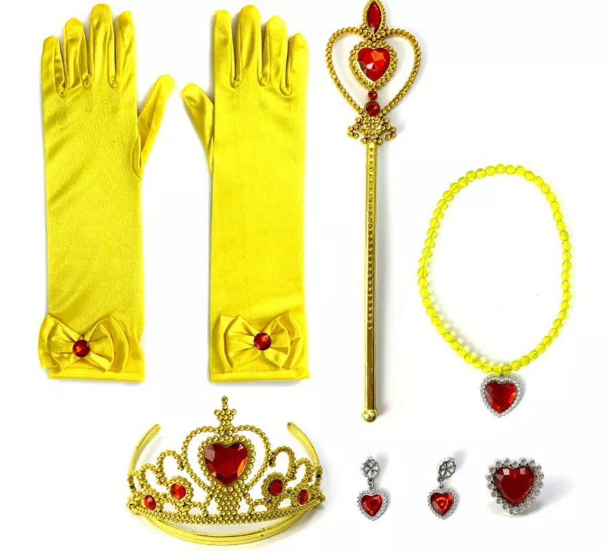 Translation missing: es.Kit Princesa Infantil Oro: Guantes, Cetro, Collar, Corona, Pendientes y Anillo