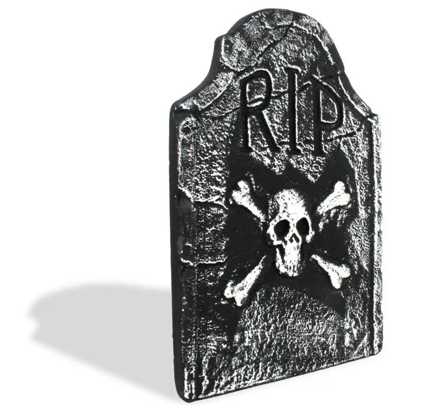 Lápida Calavera oscura de foam RIP de 37x54 cm