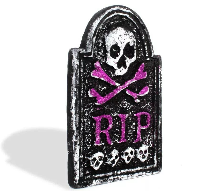 Translation missing: es.Lápida Calavera RIP púrpura de foam de 17x28 cm