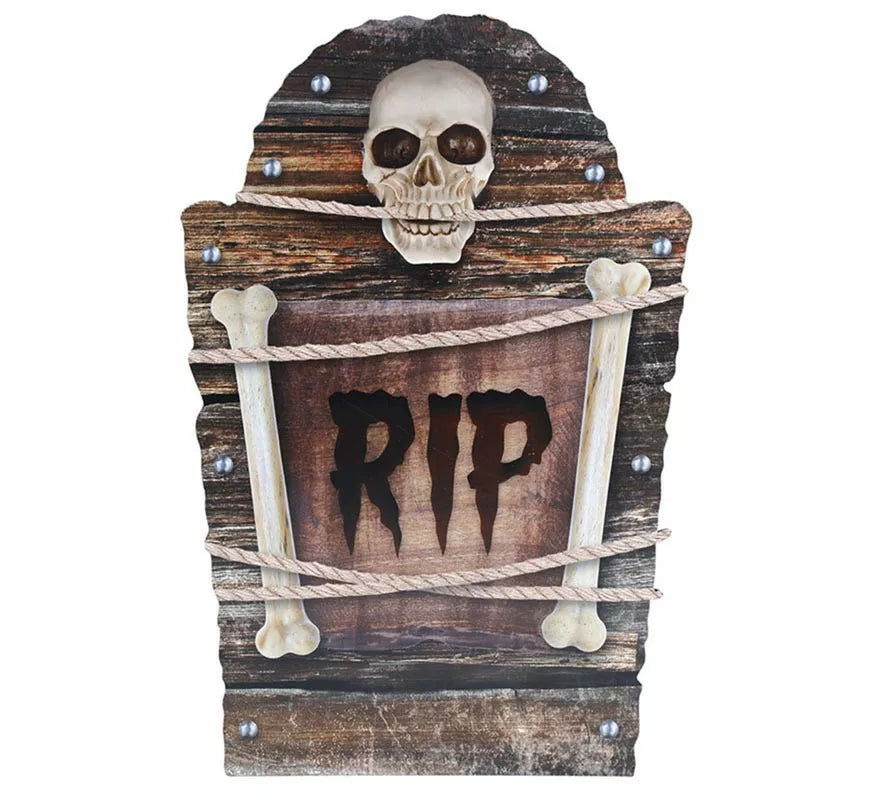 Translation missing: es."Lápida Cementerio Calavera ""RIP"" plástico de 56 cm"
