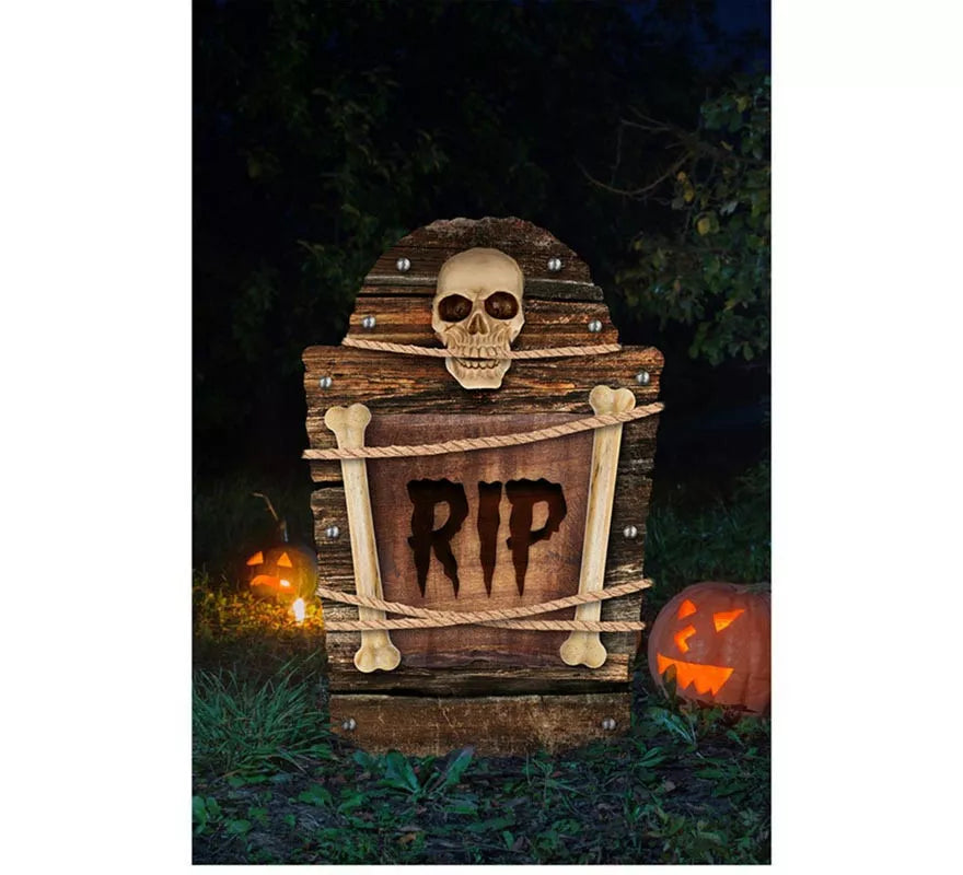 Translation missing: es."Lápida Cementerio Calavera ""RIP"" plástico de 56 cm"