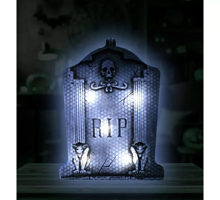 Lápida RIP Calavera con luz de 9,5x13 cm