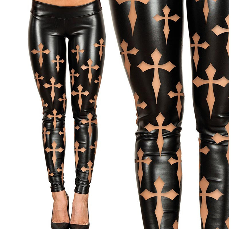 Translation missing: es.Leggins Cruces negros Símil Piel para mujer