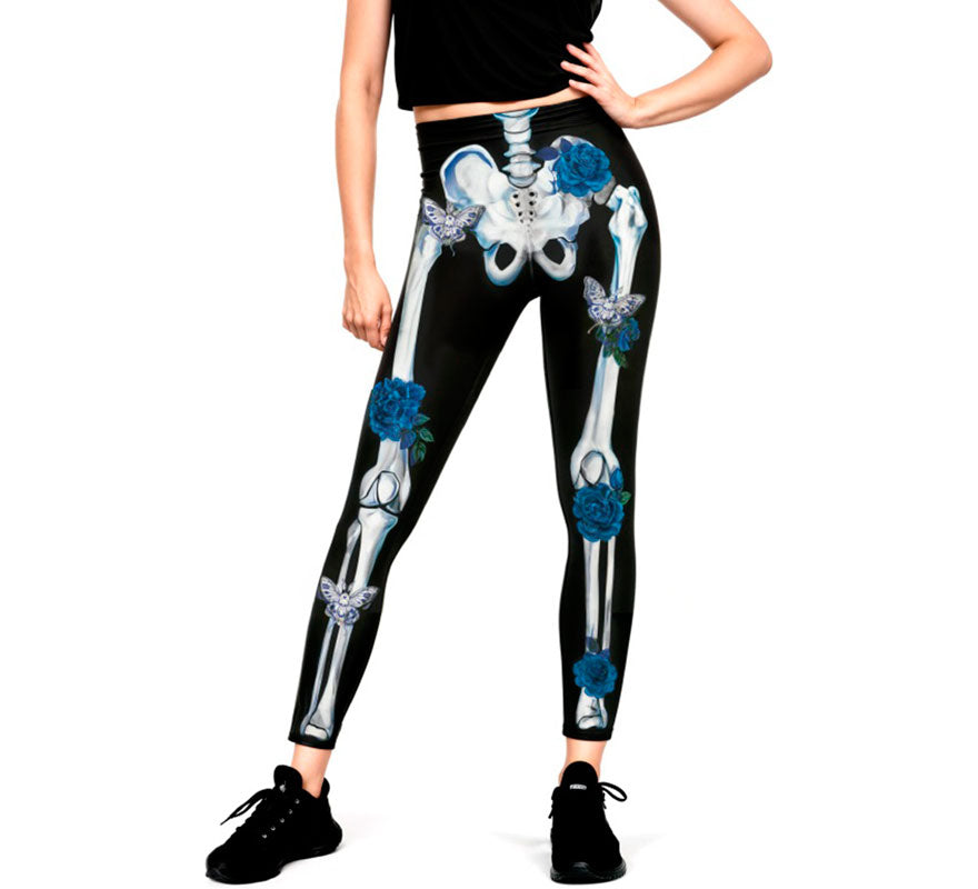 Translation missing: es.Leggins de Esqueleto con Flores azules para mujer