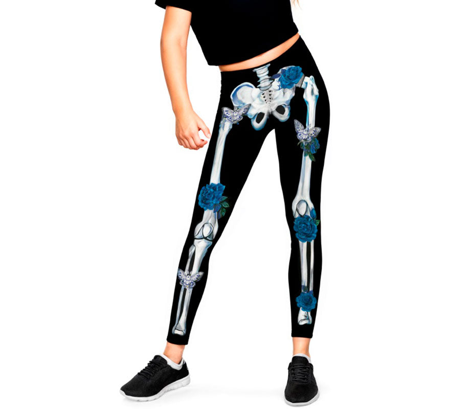 Translation missing: es.Leggins de Esqueleto con Flores azules para niña