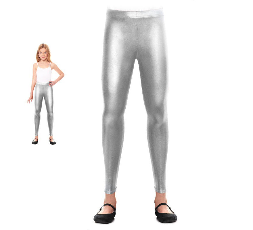 Translation missing: es.Leggins Metalizado plateado para niña