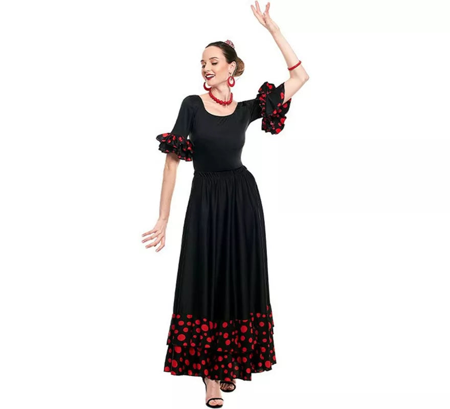 Translation missing: es.Maillot Sevillana con Volante Lunar negro y rojo para mujer