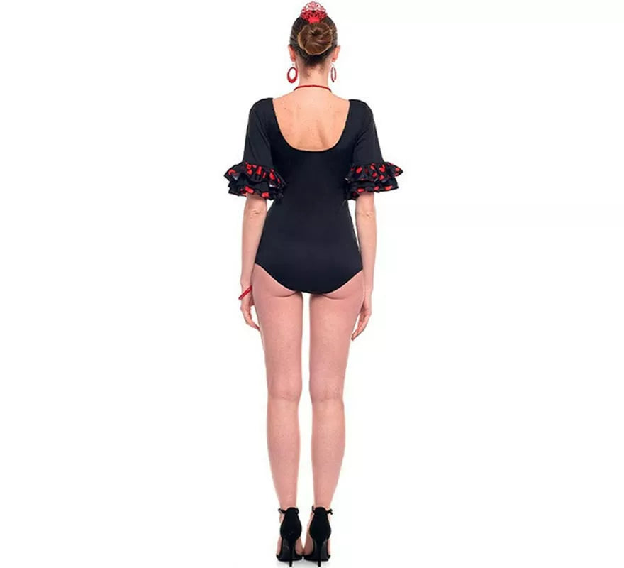 Translation missing: es.Maillot Sevillana con Volante Lunar negro y rojo para mujer