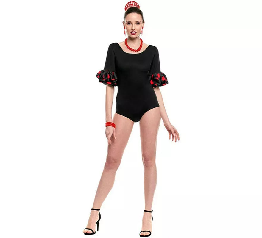 Translation missing: es.Maillot Sevillana con Volante Lunar negro y rojo para mujer