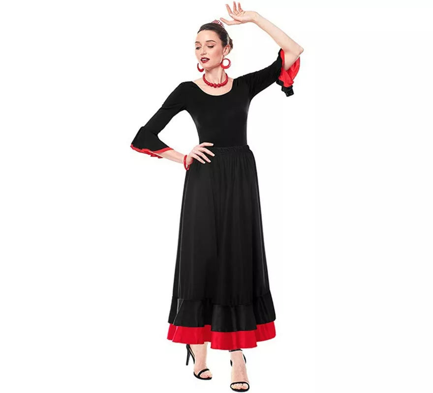Translation missing: es.Body o maillot Sevillana con Volante negro y rojo para mujer