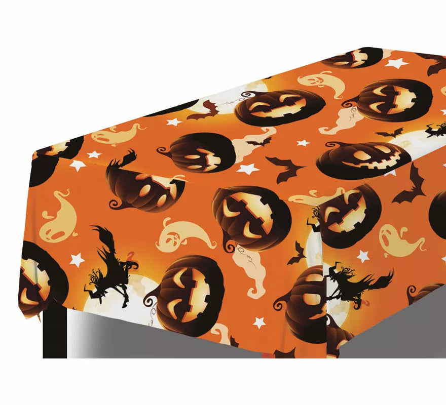Mantel Naranja Calabazas y Brujas de 137X274 cm