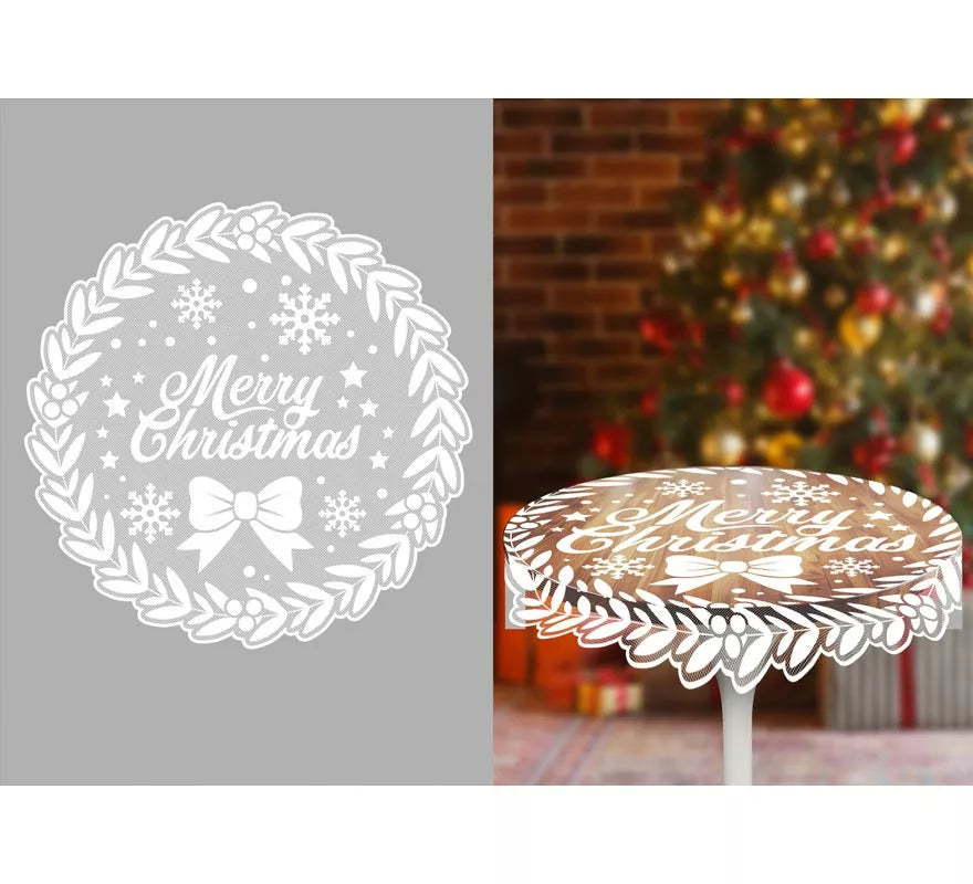 Translation missing: es.Mantel Redondo Merry Christmas Calado de 100 cm