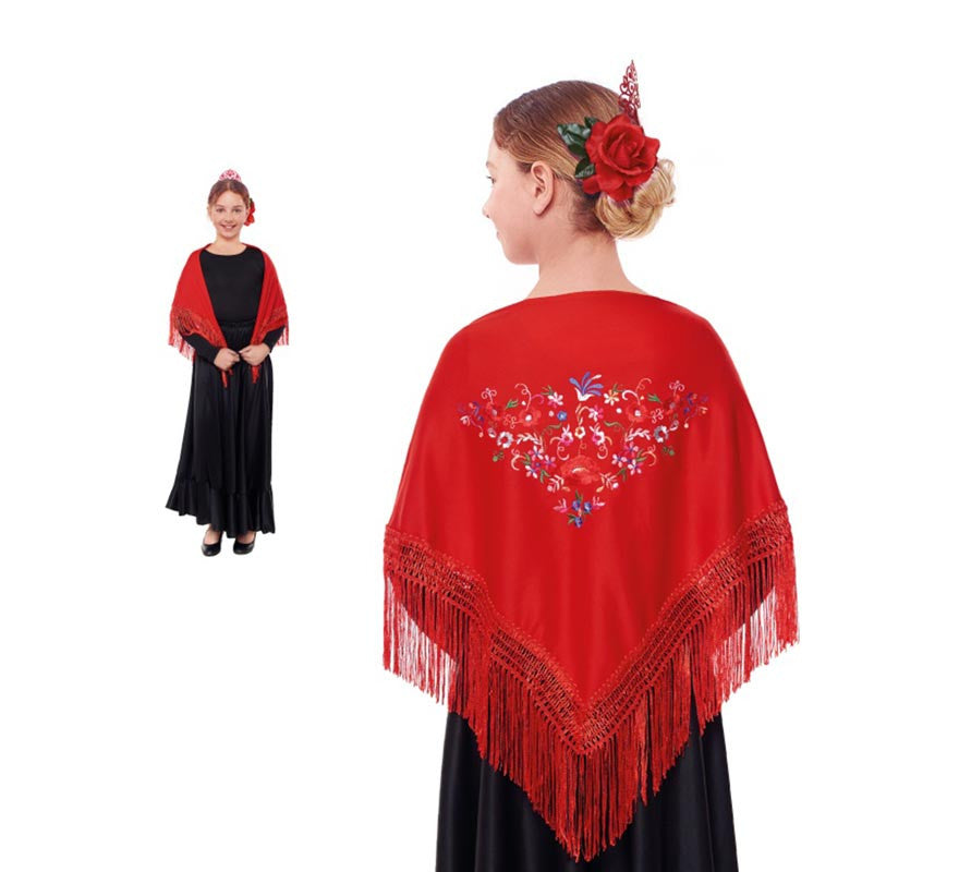 Translation missing: es.Mantón Bordado pequeño rojo de 120x45 cm