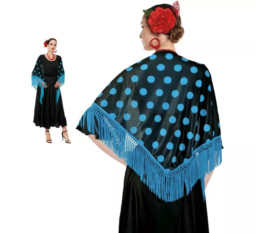 Translation missing: es.Mantón Sevillana o Chulapa de 150x60 cm negro y lunares en varios colores