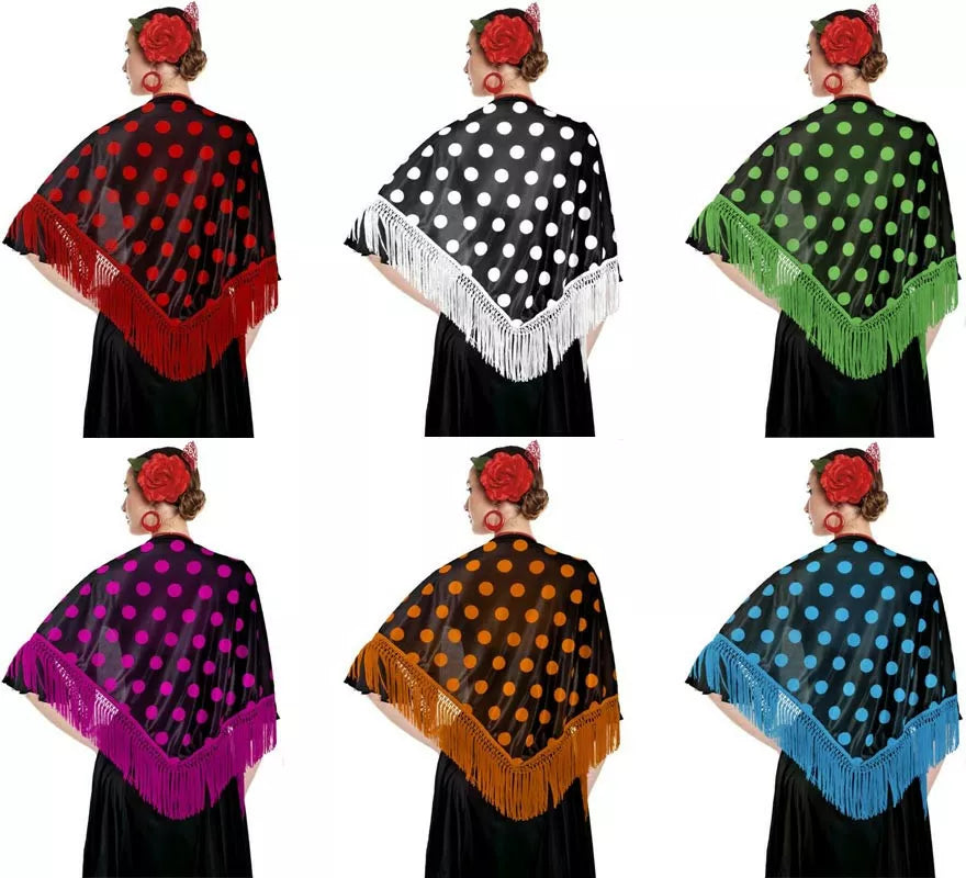 Translation missing: es.Mantón Sevillana o Chulapa de 150x60 cm negro y lunares en varios colores