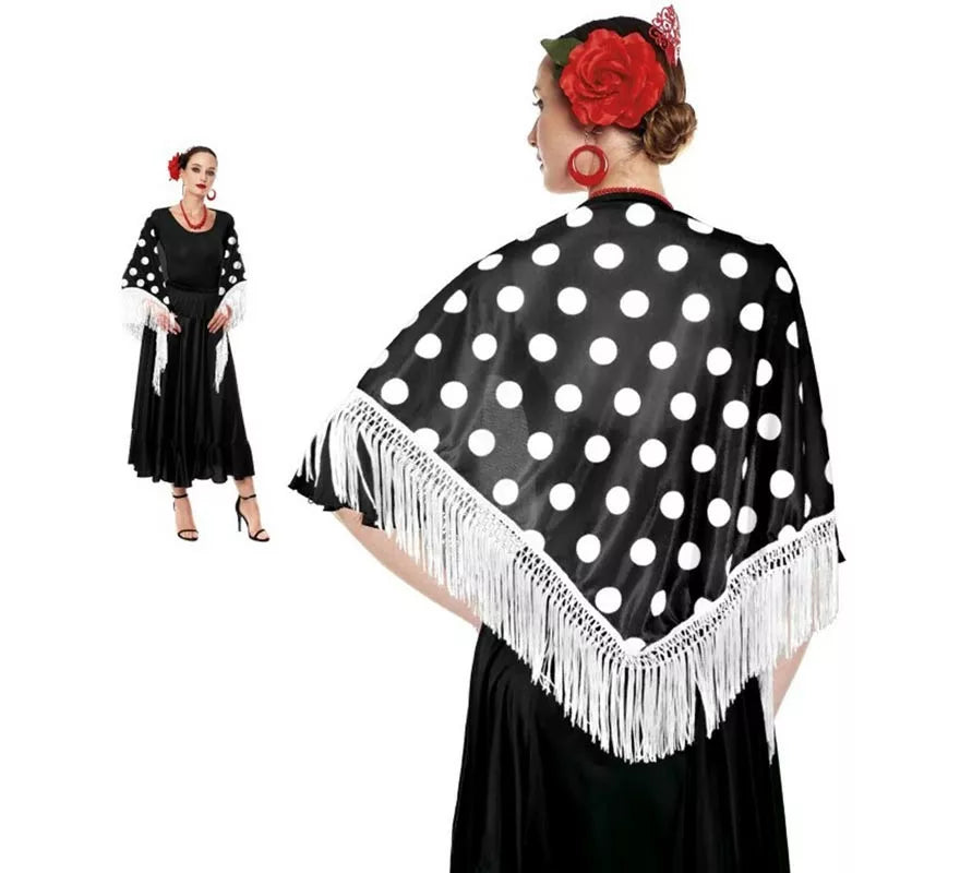 Translation missing: es.Mantón Sevillana o Chulapa de 150x60 cm negro y lunares en varios colores